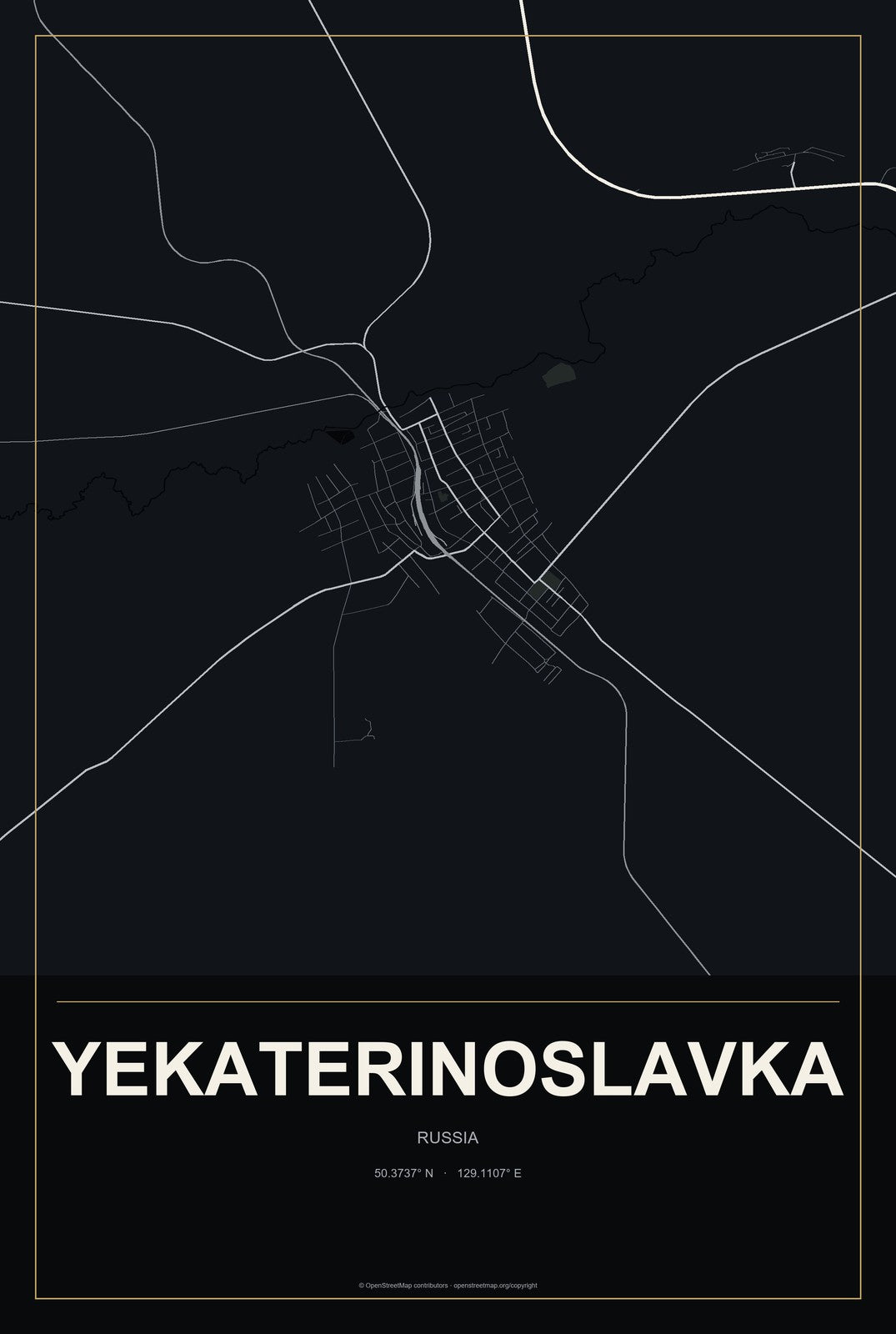 Yekaterinoslavka, Russia City Map Aluminum Sign in Metropolitan Noir style