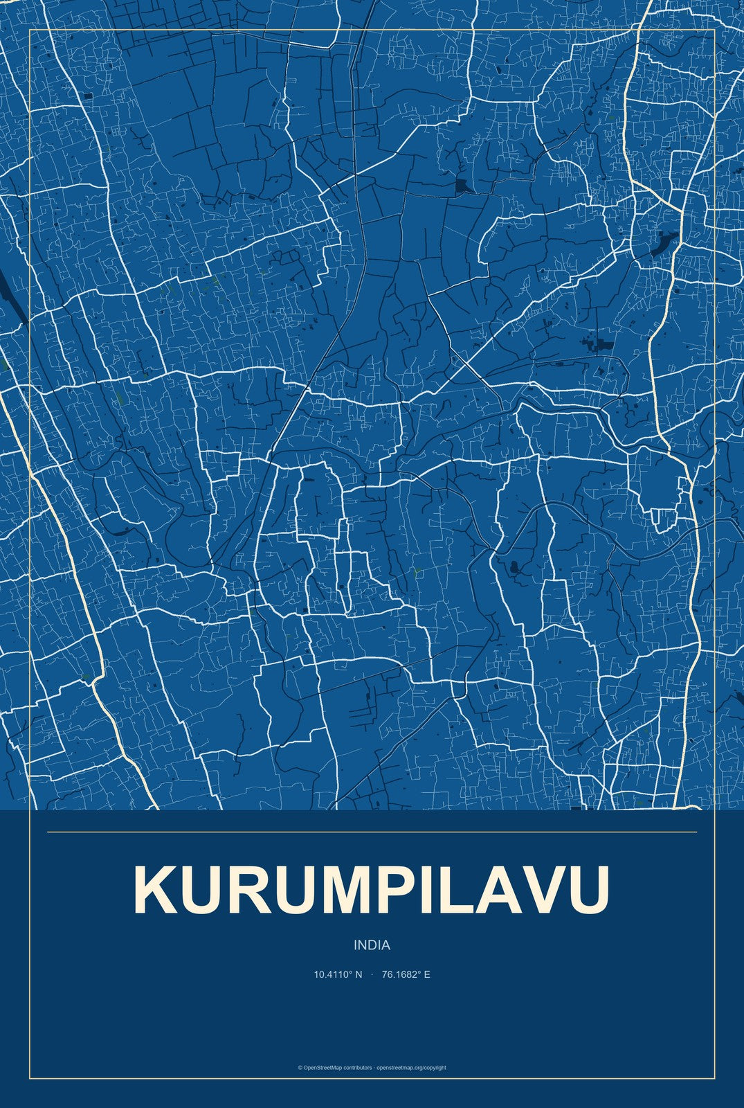 Kurumpilavu, India City Map Aluminum Sign in Harbor Cobalt style