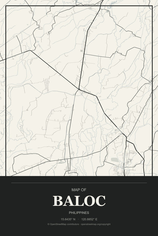 Baloc, Philippines City Map Aluminum Sign in Museum Plaque style
