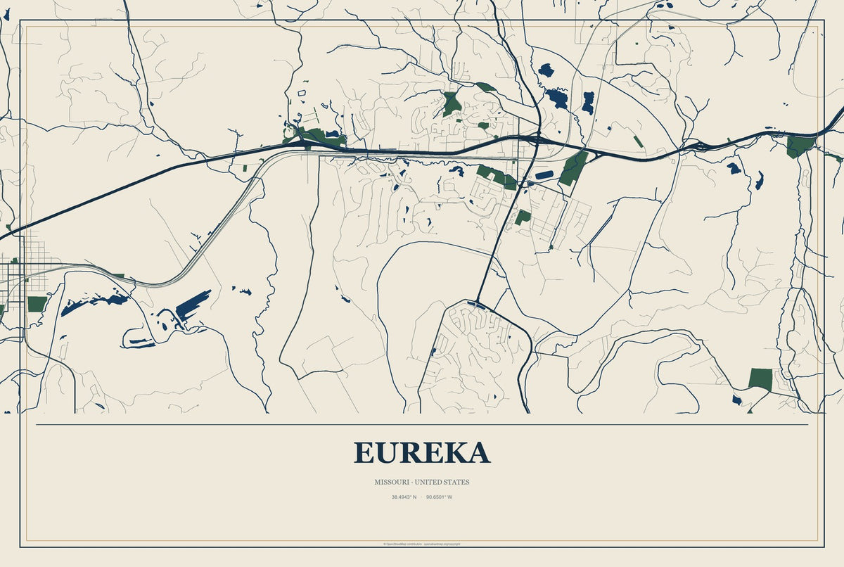 Eureka, Missouri City Map Aluminum Sign in Coastal Cutout style