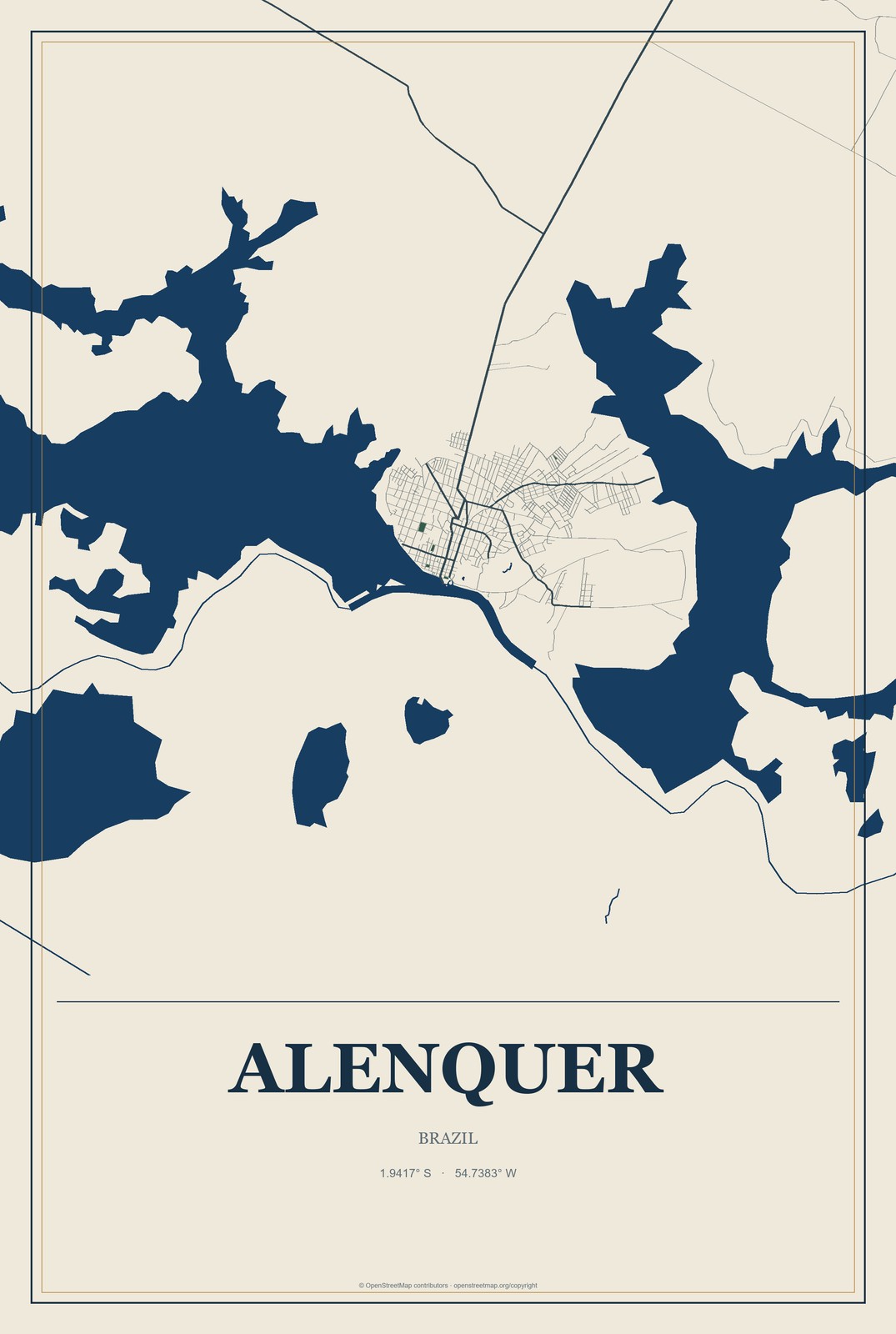 Alenquer, Brazil City Map Aluminum Sign in Coastal Cutout style