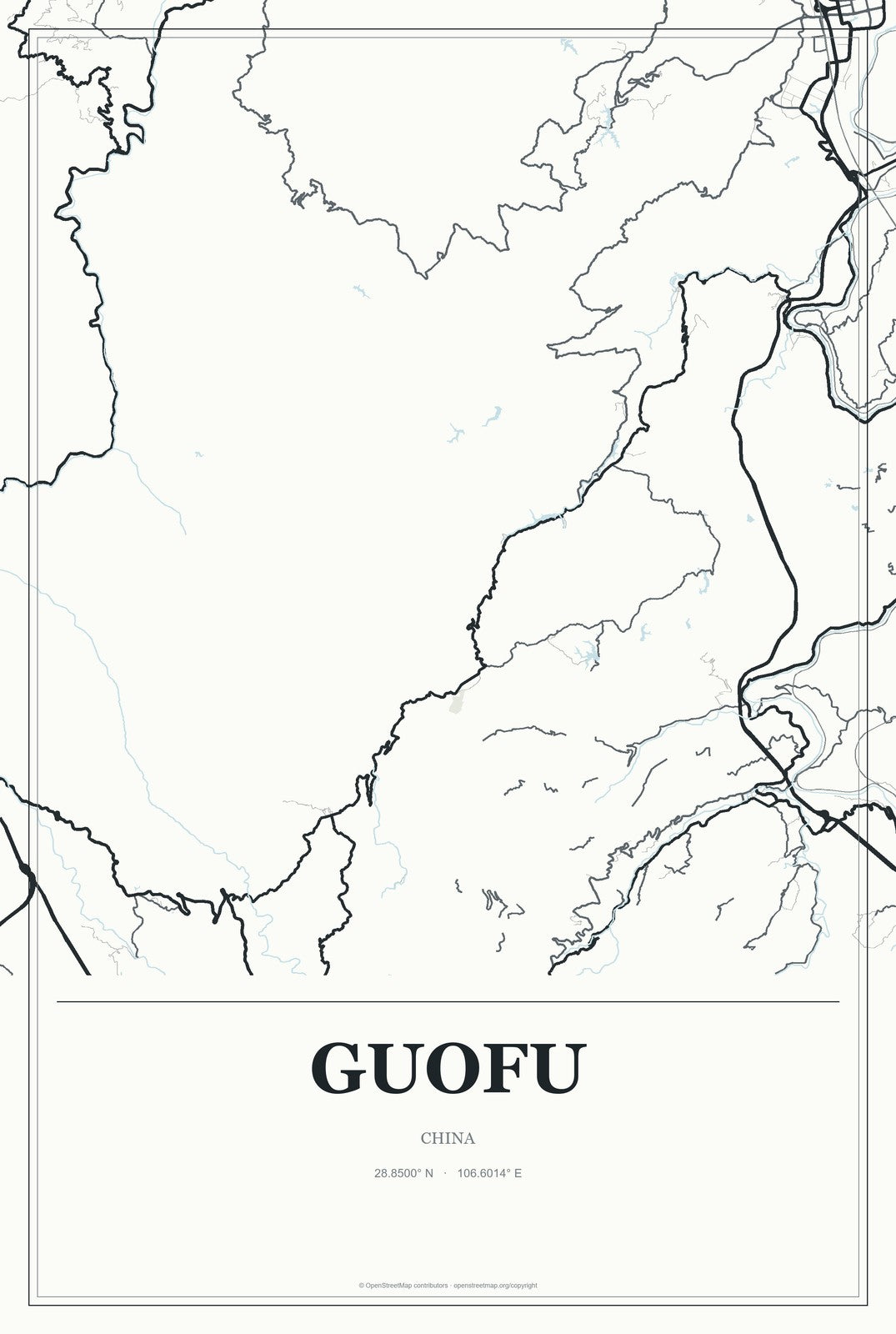 Guofu, China City Map Aluminum Sign in Gallery Air style