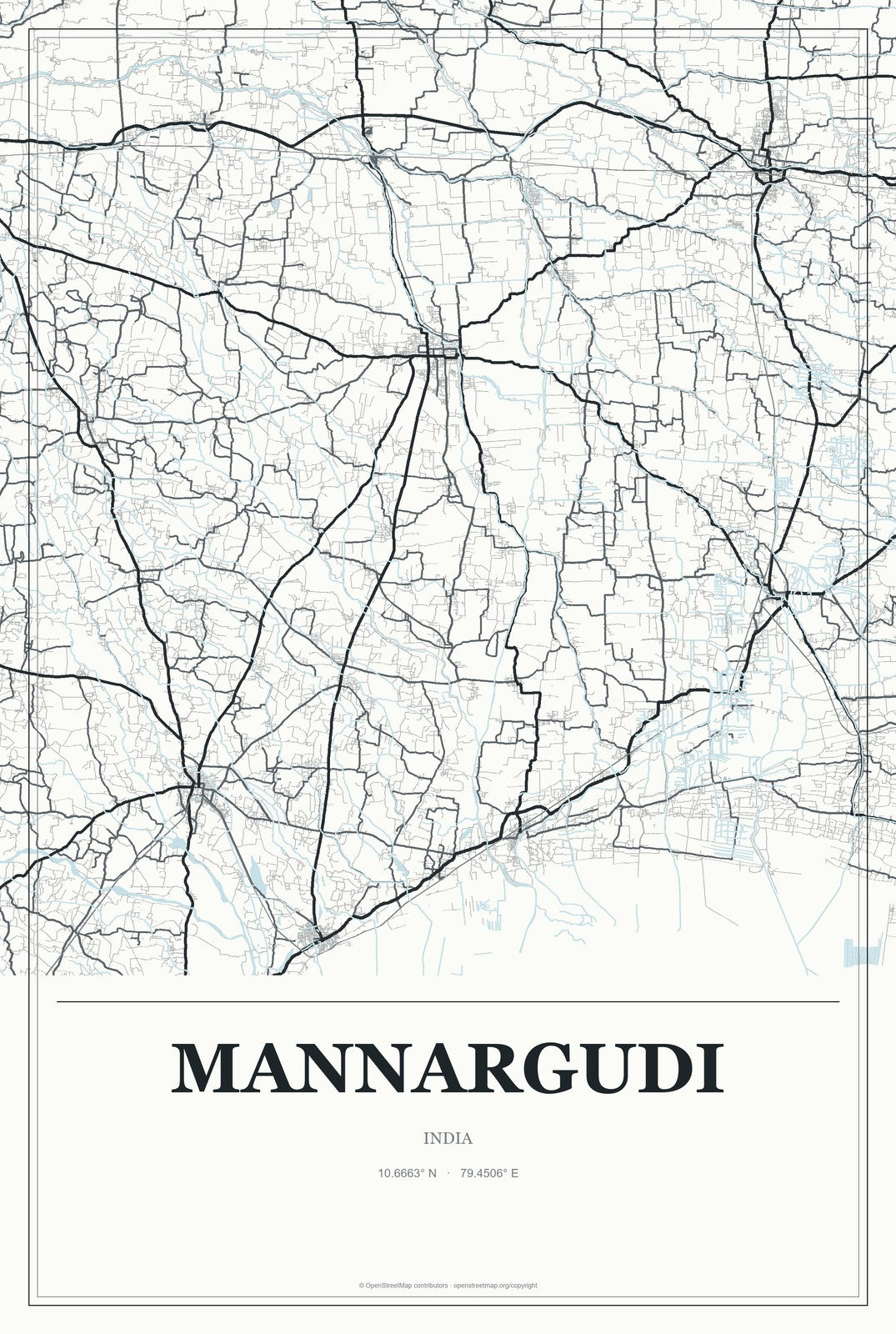 Mannargudi, India City Map Aluminum Sign in Gallery Air style