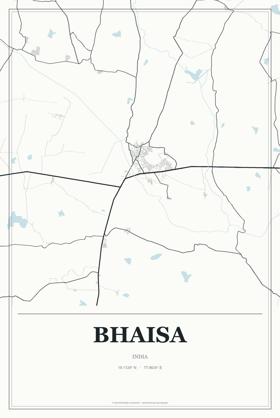 Bhaisa, India City Map Aluminum Sign in Gallery Air style