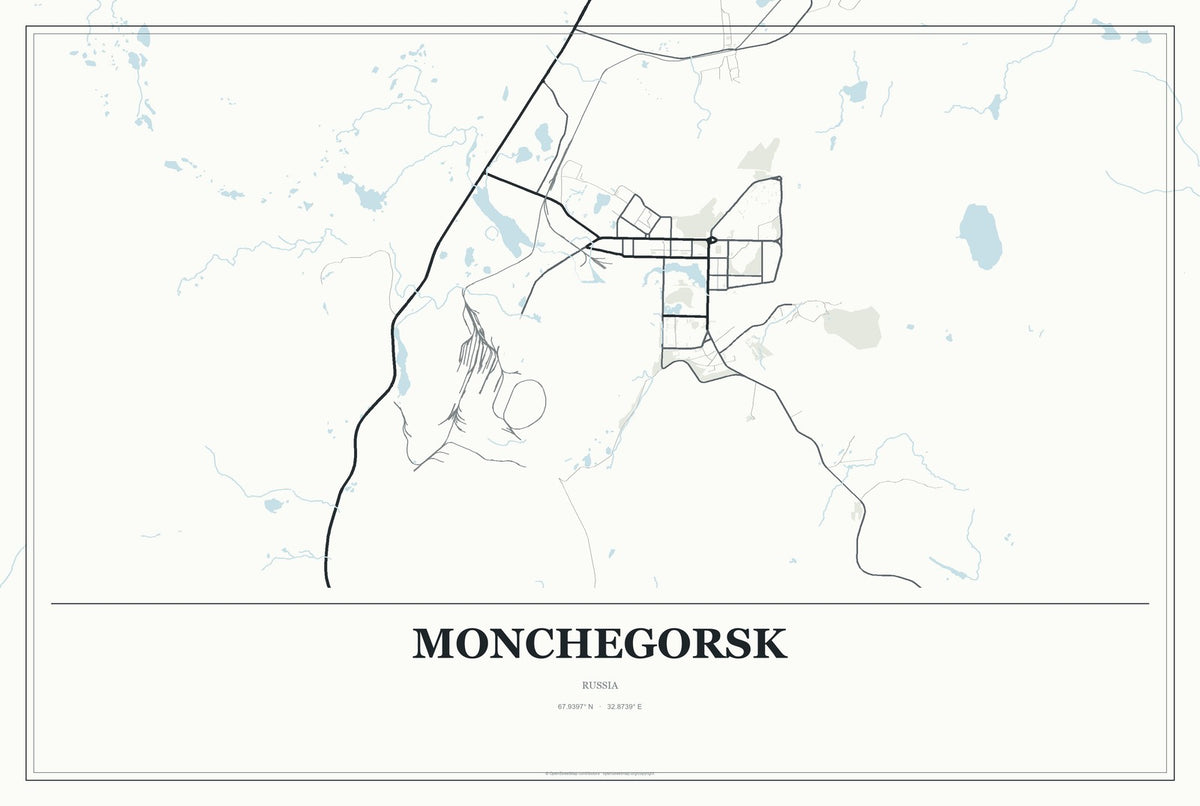 Monchegorsk, Russia City Map Aluminum Sign in Gallery Air style