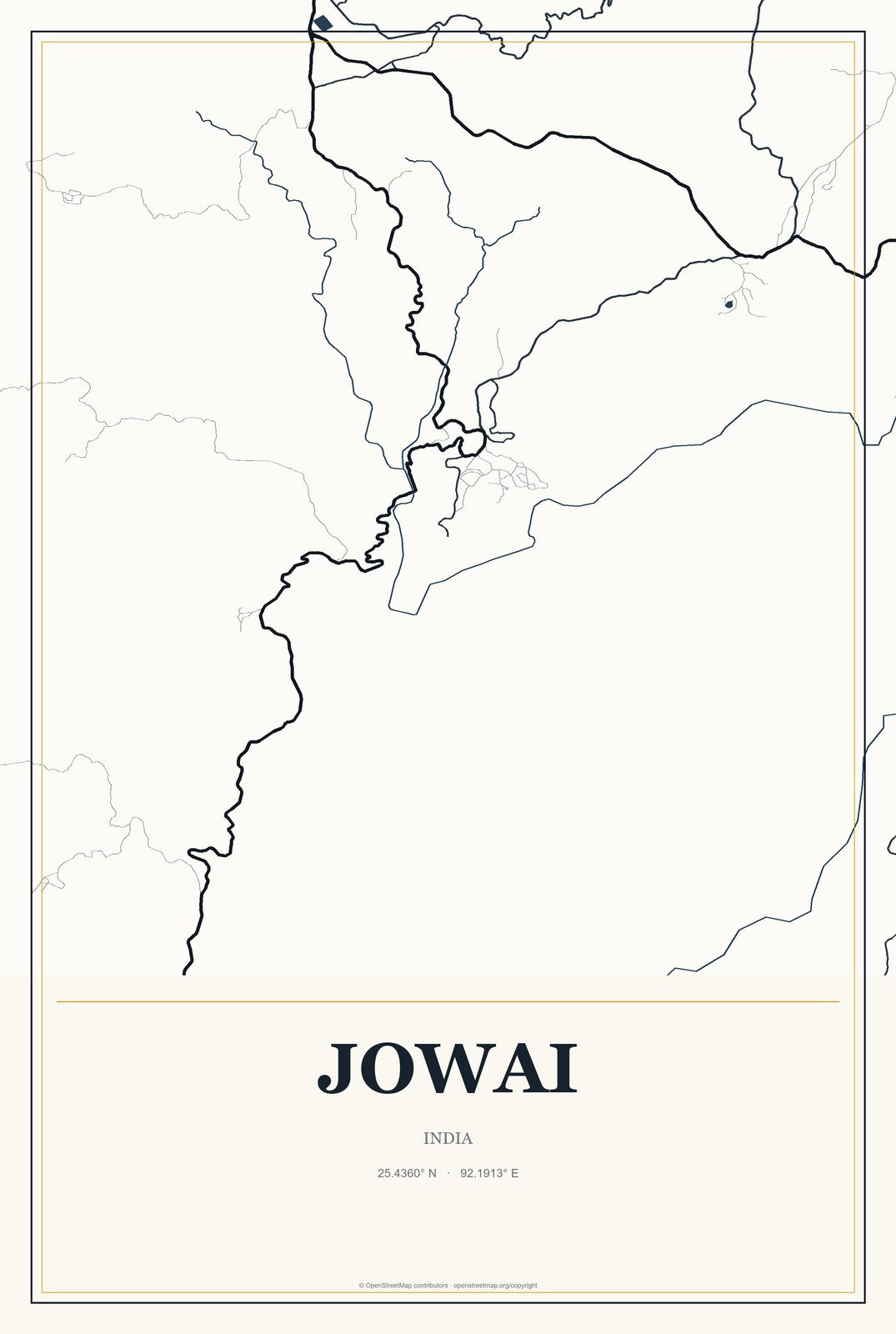 Jowai, India City Map Aluminum Sign in Citrine Modern style