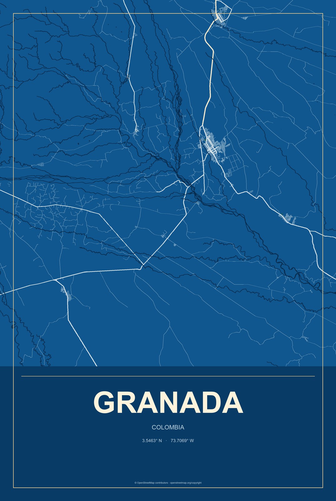 Granada, Colombia City Map Aluminum Sign in Harbor Cobalt style