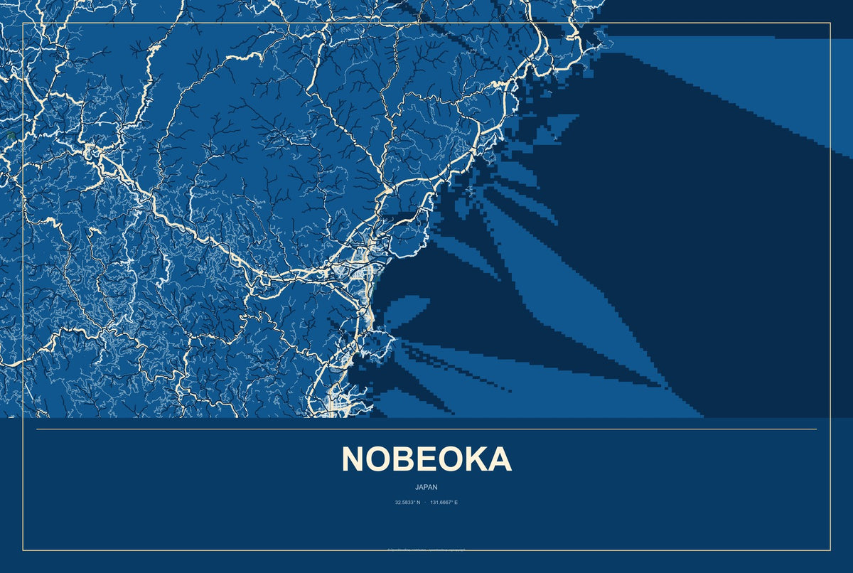 Nobeoka, Japan City Map Aluminum Sign in Harbor Cobalt style
