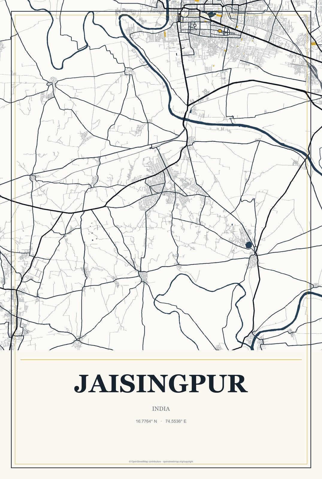 Jaisingpur, India City Map Aluminum Sign in Citrine Modern style
