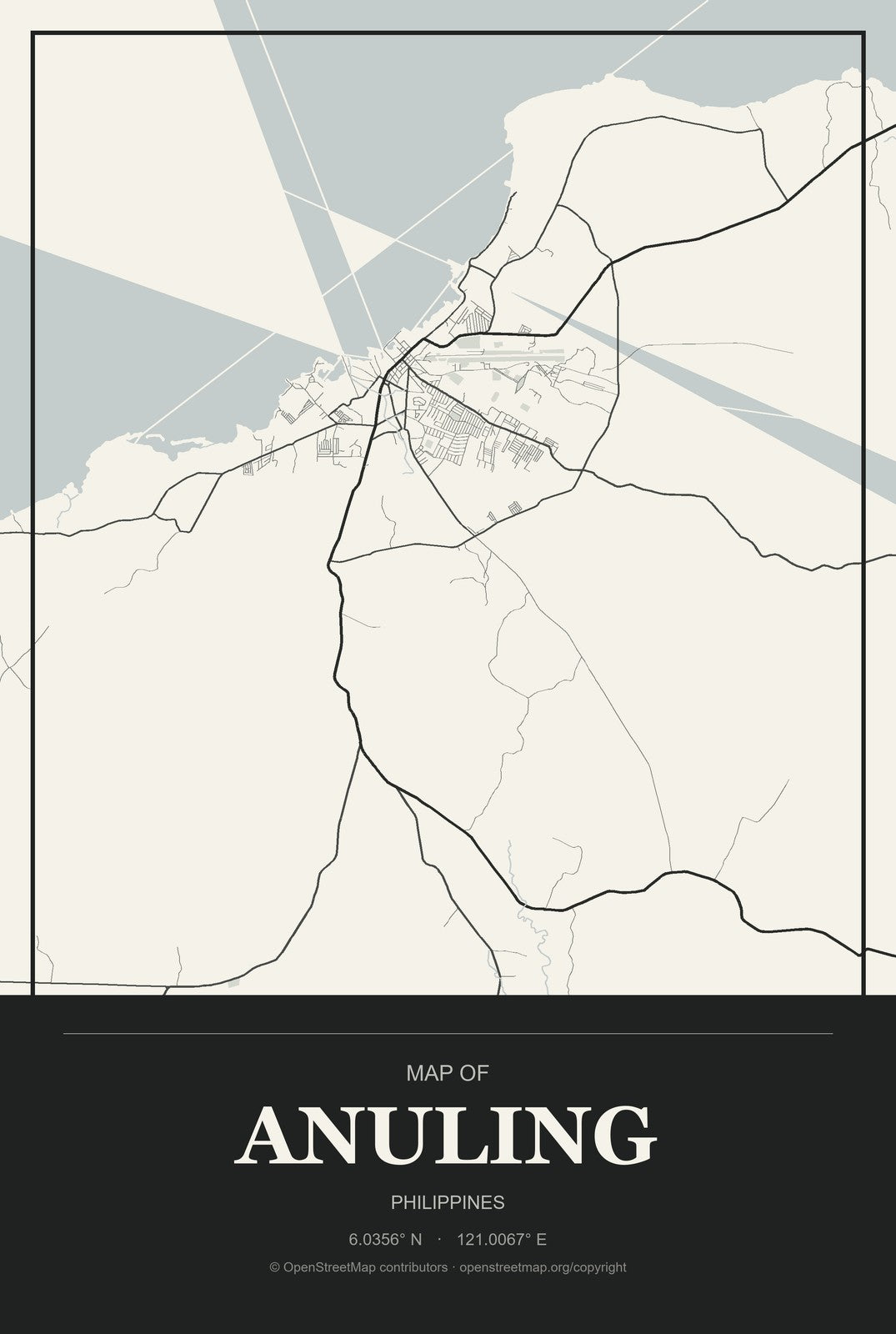 Anuling, Philippines City Map Aluminum Sign in Museum Plaque style