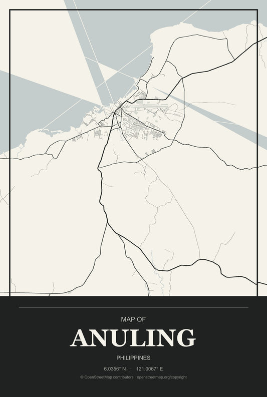 Anuling, Philippines City Map Aluminum Sign in Museum Plaque style