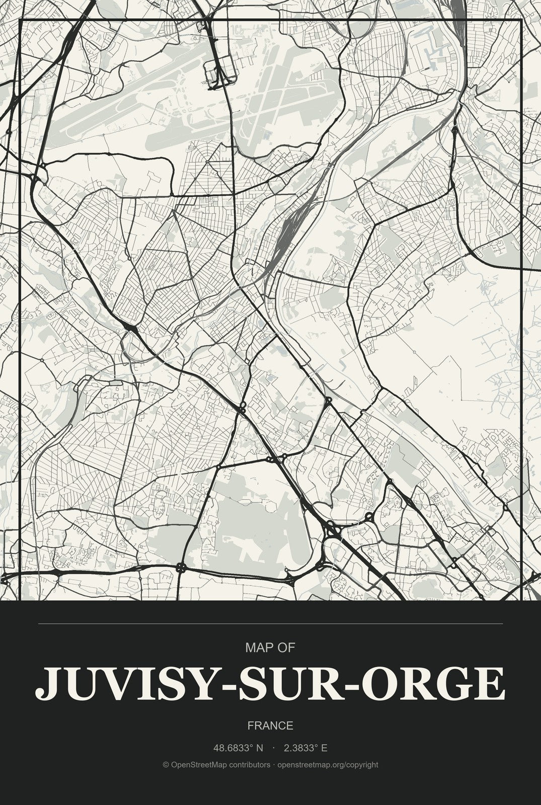 Juvisy-sur-Orge, France City Map Aluminum Sign in Museum Plaque style