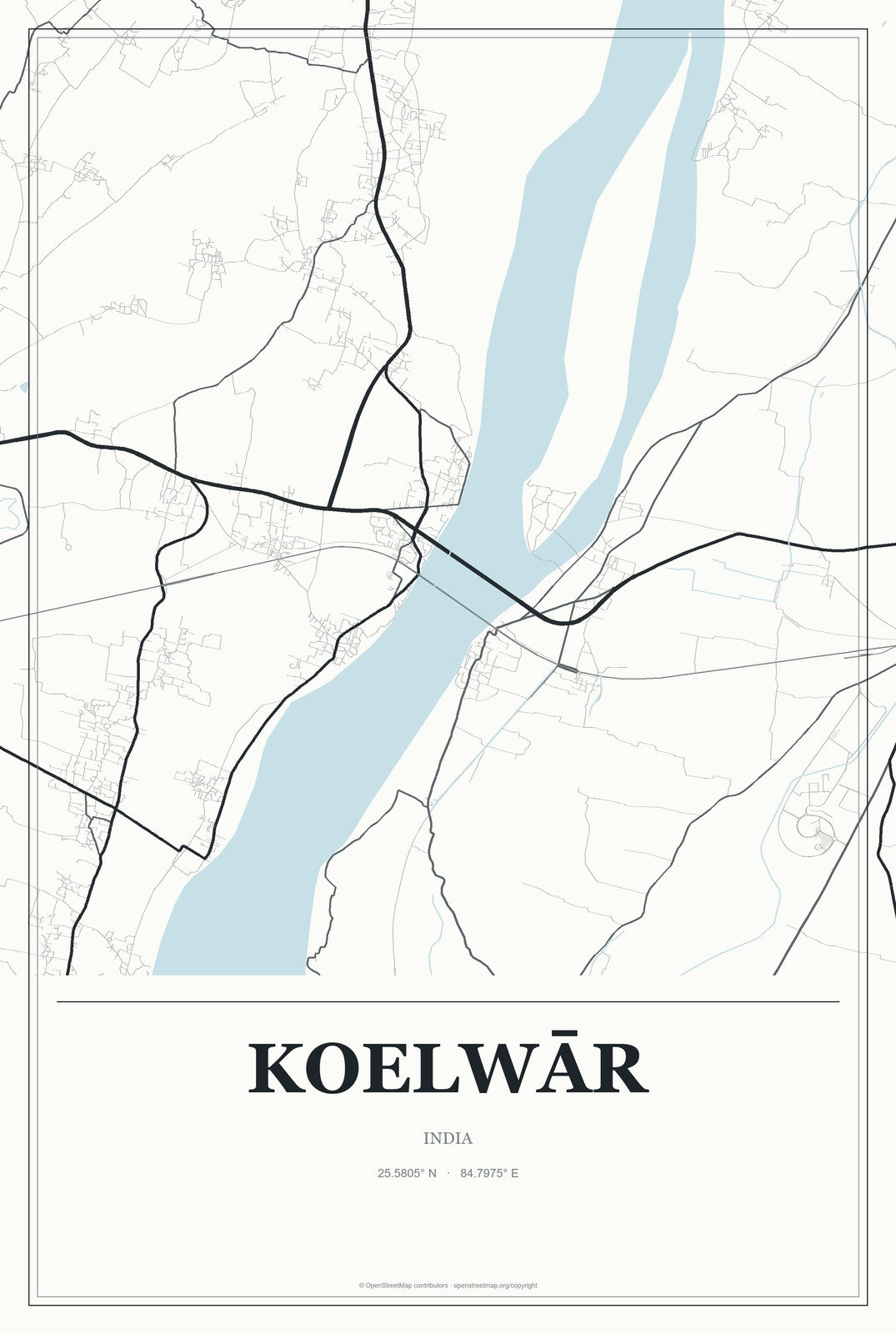 Koelwār, India City Map Aluminum Sign in Gallery Air style