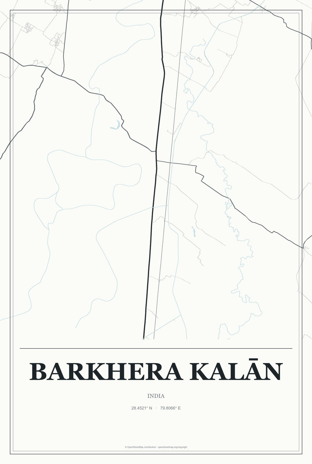 Barkhera Kalān, India City Map Aluminum Sign in Gallery Air style