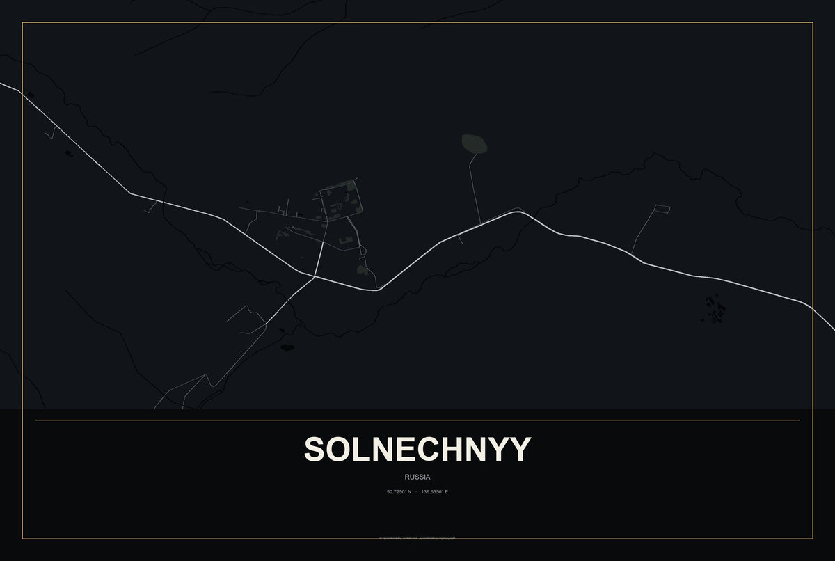 Solnechnyy, Russia City Map Aluminum Sign in Metropolitan Noir style