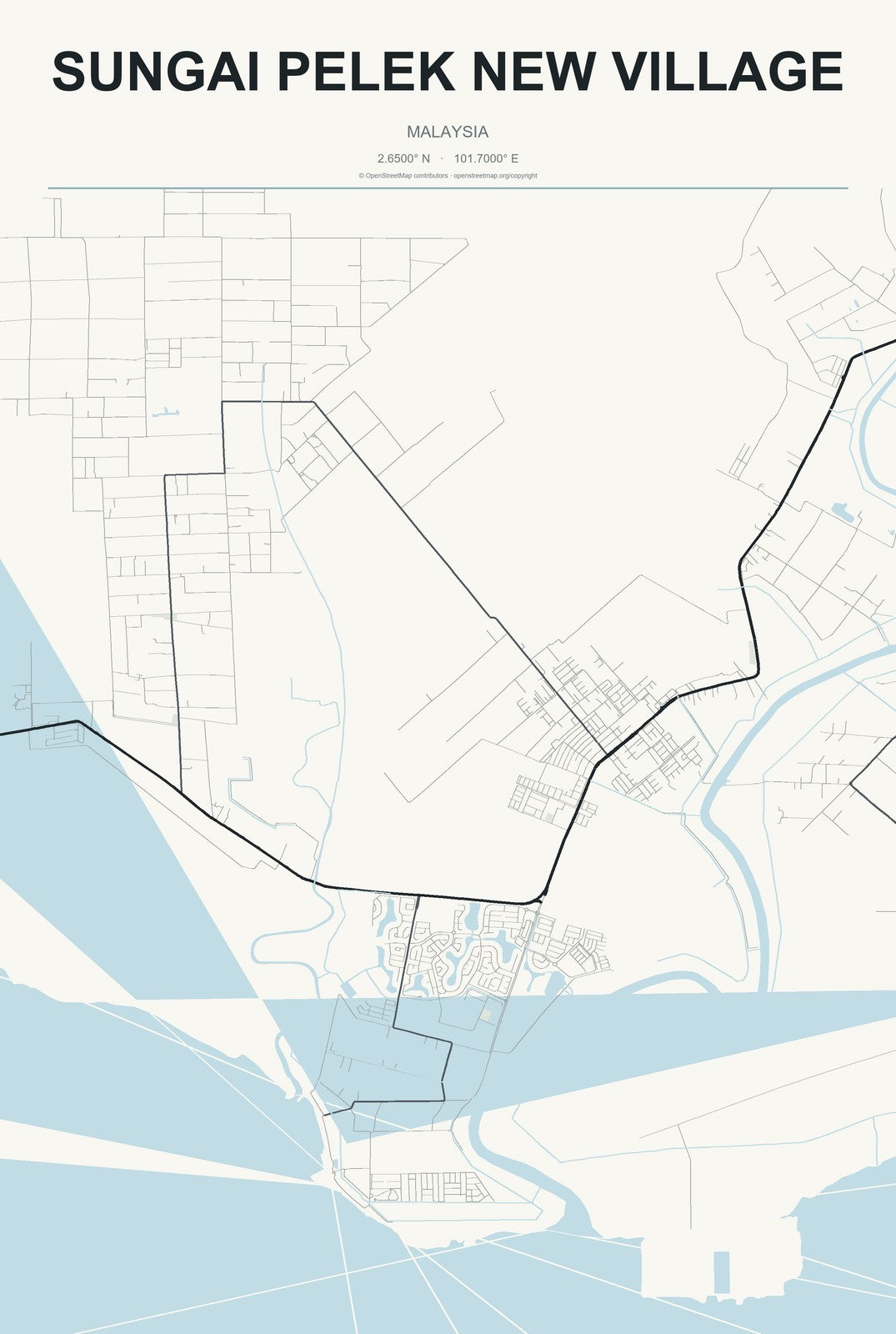 Sungai Pelek New Village, Malaysia City Map Aluminum Sign in Headline Atlas style