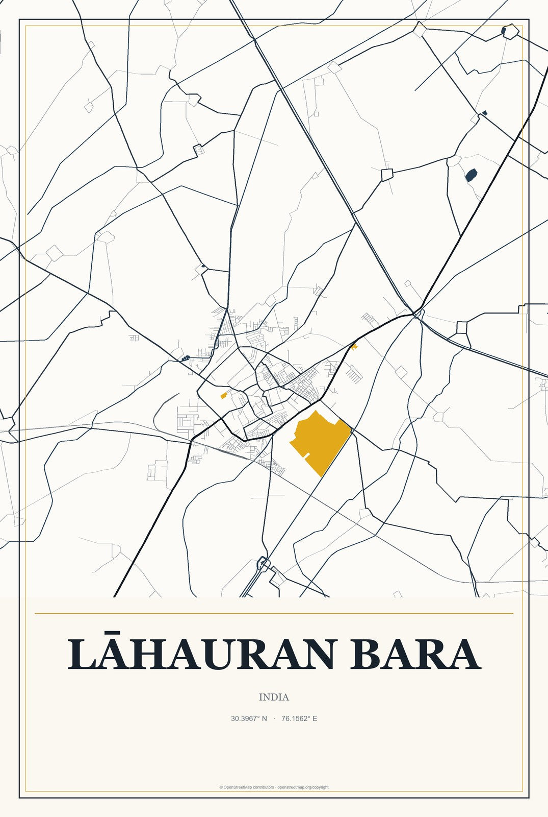 Lāhauran Bara, India City Map Aluminum Sign in Citrine Modern style
