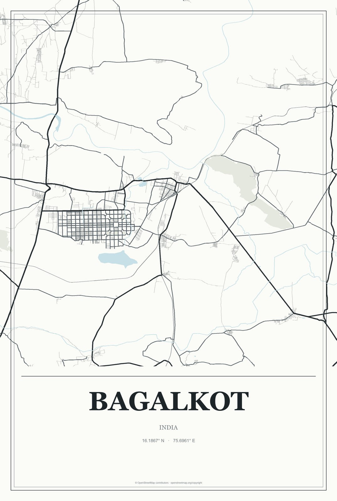 Bagalkot, India City Map Aluminum Sign in Gallery Air style