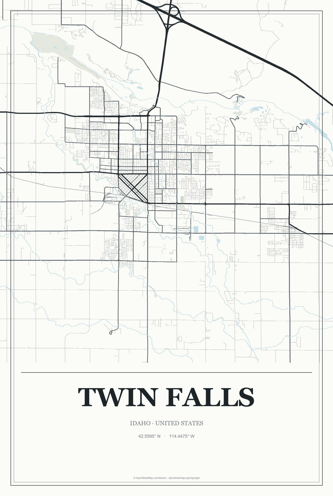 Twin Falls, Idaho City Map Aluminum Sign in Gallery Air style