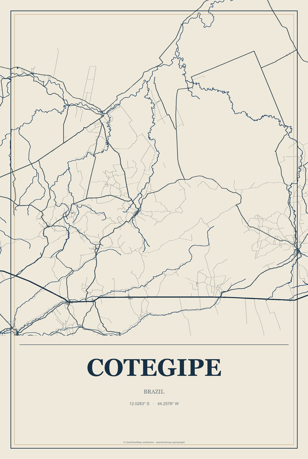 Cotegipe, Brazil City Map Aluminum Sign in Coastal Cutout style