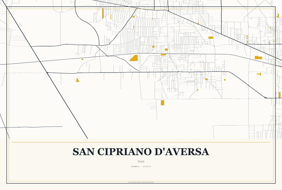 San Cipriano d'Aversa, Italy City Map Aluminum Sign in Citrine Modern style