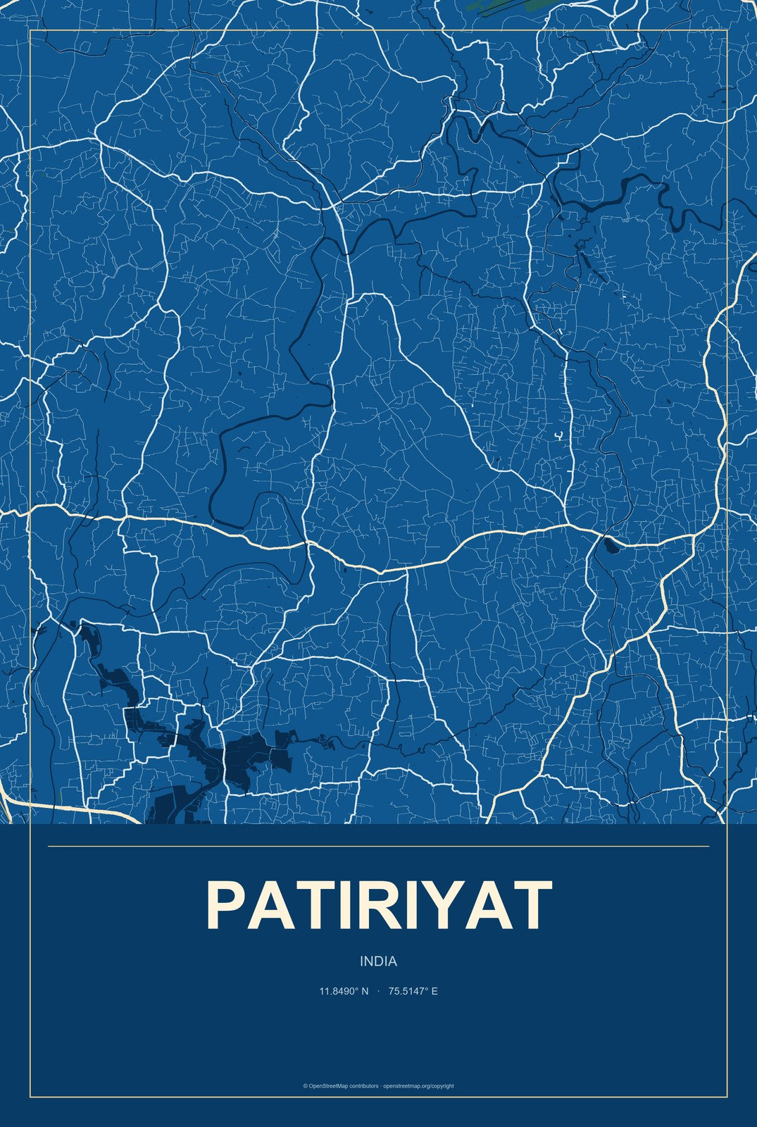 Patiriyat, India City Map Aluminum Sign in Harbor Cobalt style