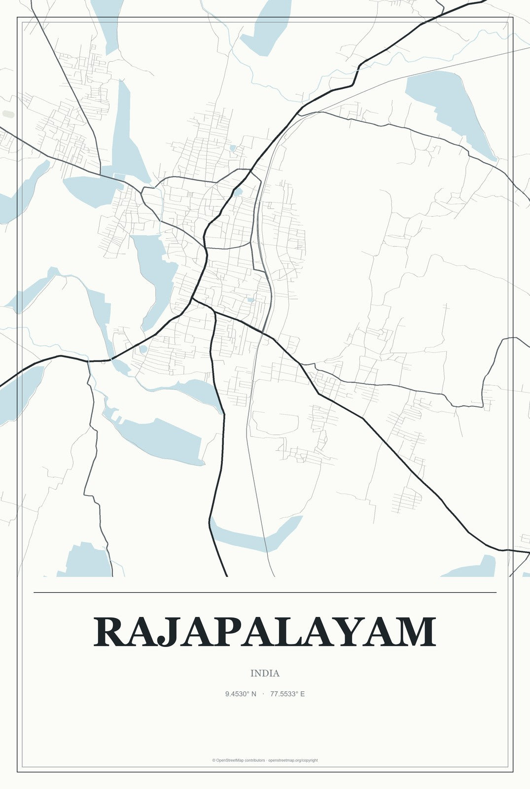 Rajapalayam, India City Map Aluminum Sign in Gallery Air style
