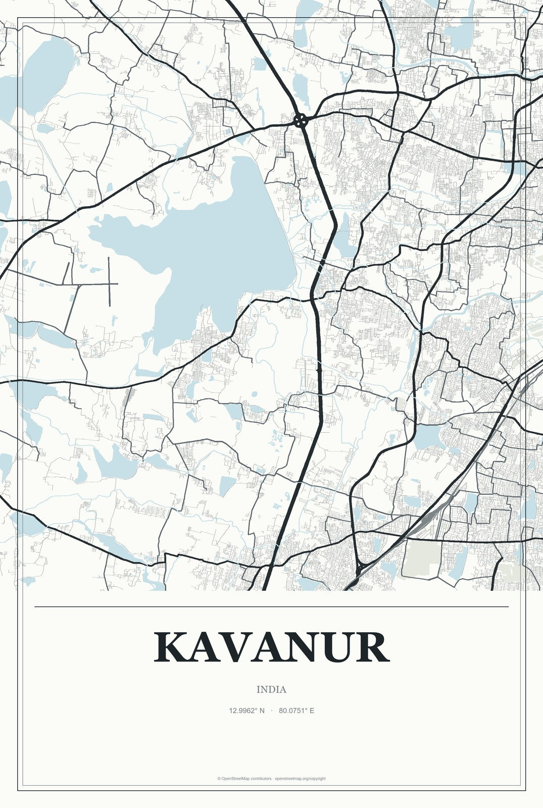 Kavanur, India City Map Aluminum Sign in Gallery Air style