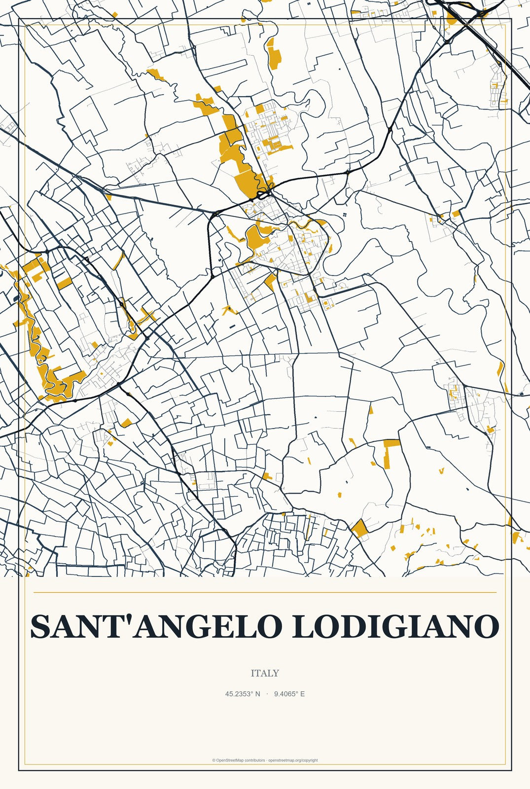 Sant'Angelo Lodigiano, Italy City Map Aluminum Sign in Citrine Modern style