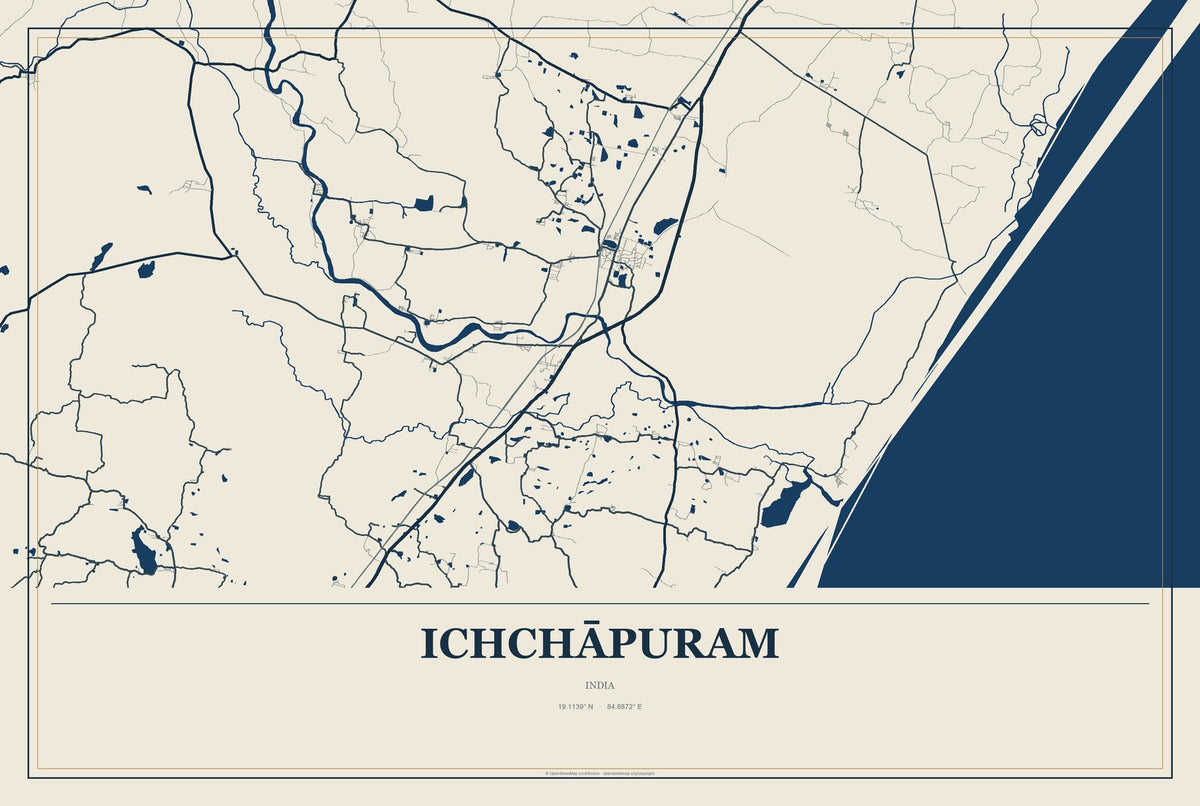 Ichchāpuram, India City Map Aluminum Sign in Coastal Cutout style