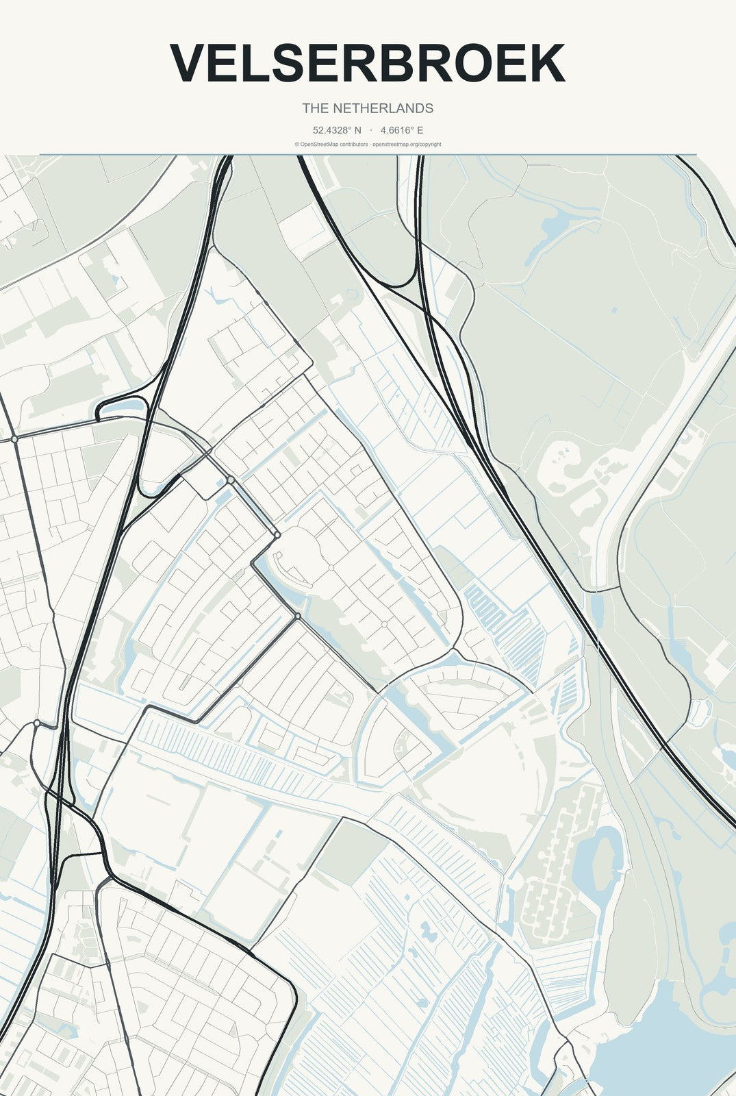 Velserbroek, The Netherlands City Map Aluminum Sign in Headline Atlas style