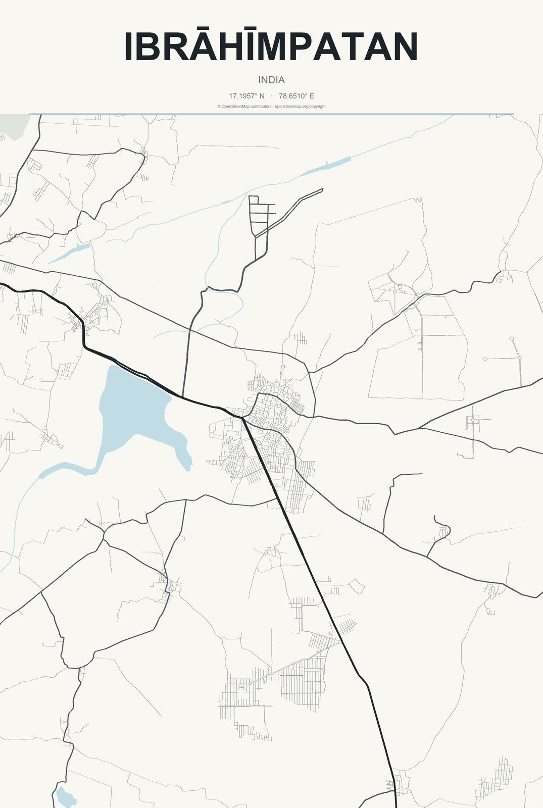 Ibrāhīmpatan, India City Map Aluminum Sign in Headline Atlas style