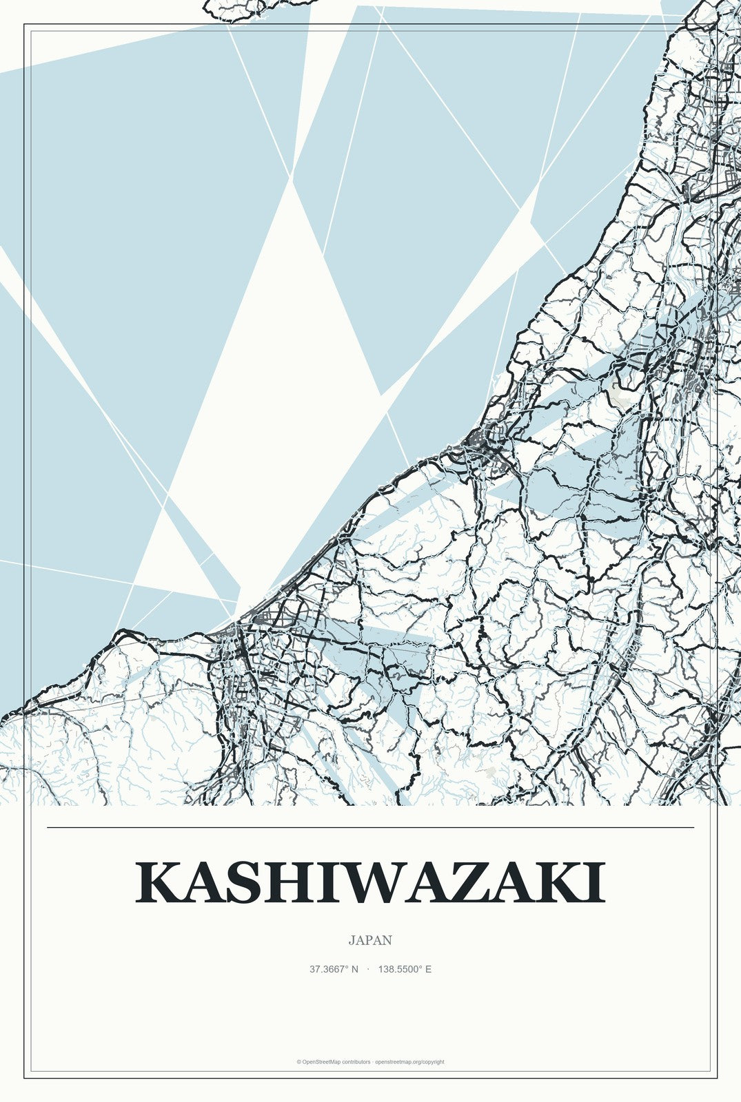Kashiwazaki, Japan City Map Aluminum Sign in Gallery Air style