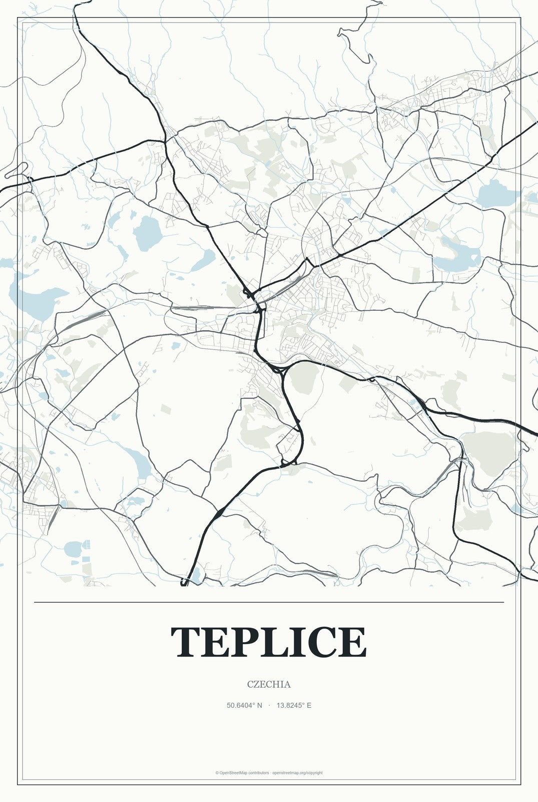 Teplice, Czechia City Map Aluminum Sign in Gallery Air style