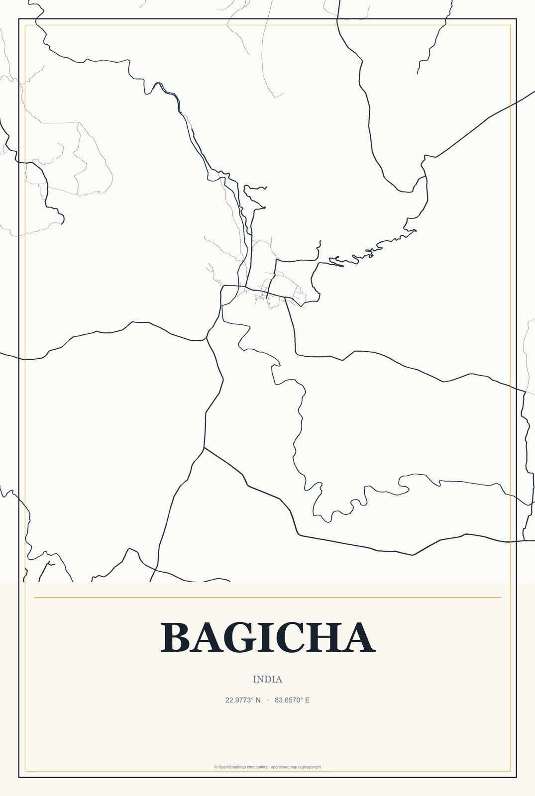 Bagicha, India City Map Aluminum Sign in Citrine Modern style