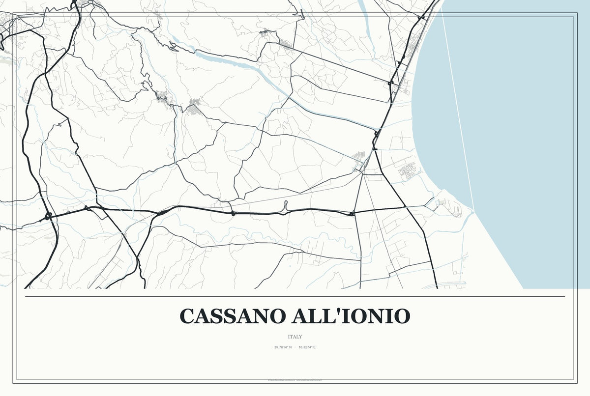 Cassano All'Ionio, Italy City Map Aluminum Sign in Gallery Air style