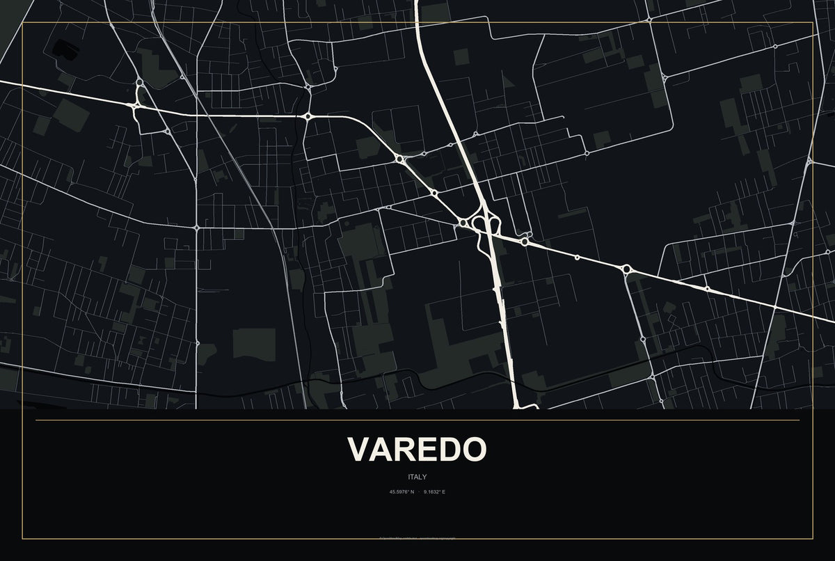 Varedo, Italy City Map Aluminum Sign in Metropolitan Noir style