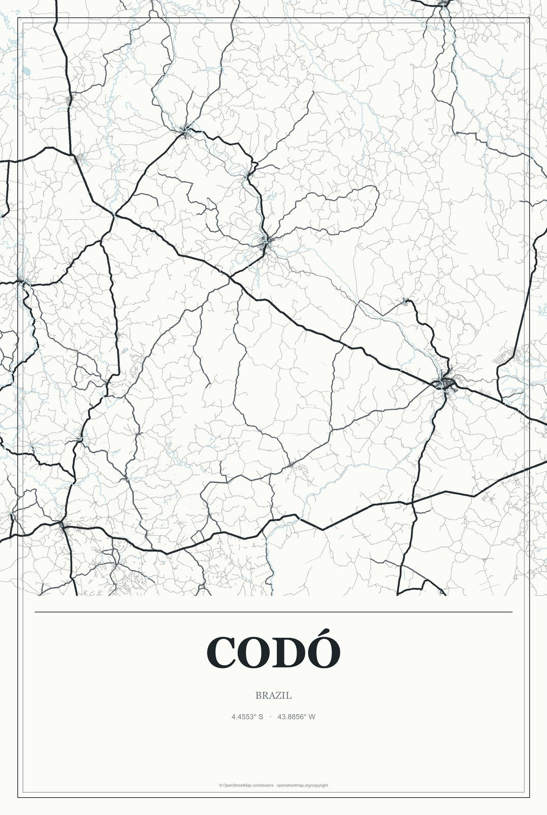 Codó, Brazil City Map Aluminum Sign in Gallery Air style