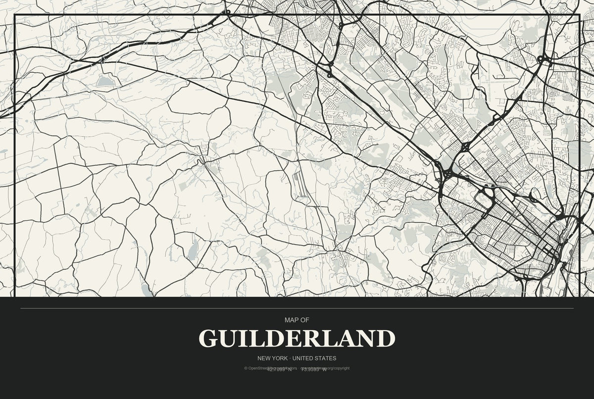 Guilderland, New York City Map Aluminum Sign in Museum Plaque style