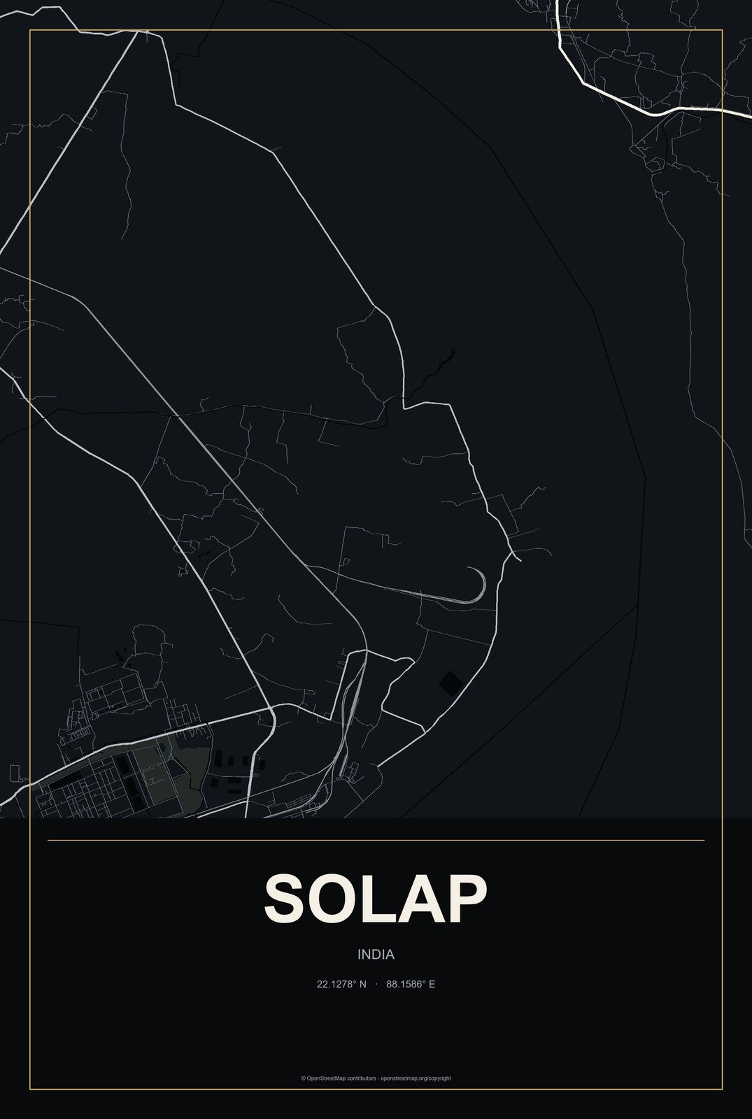 Solap, India City Map Aluminum Sign in Metropolitan Noir style