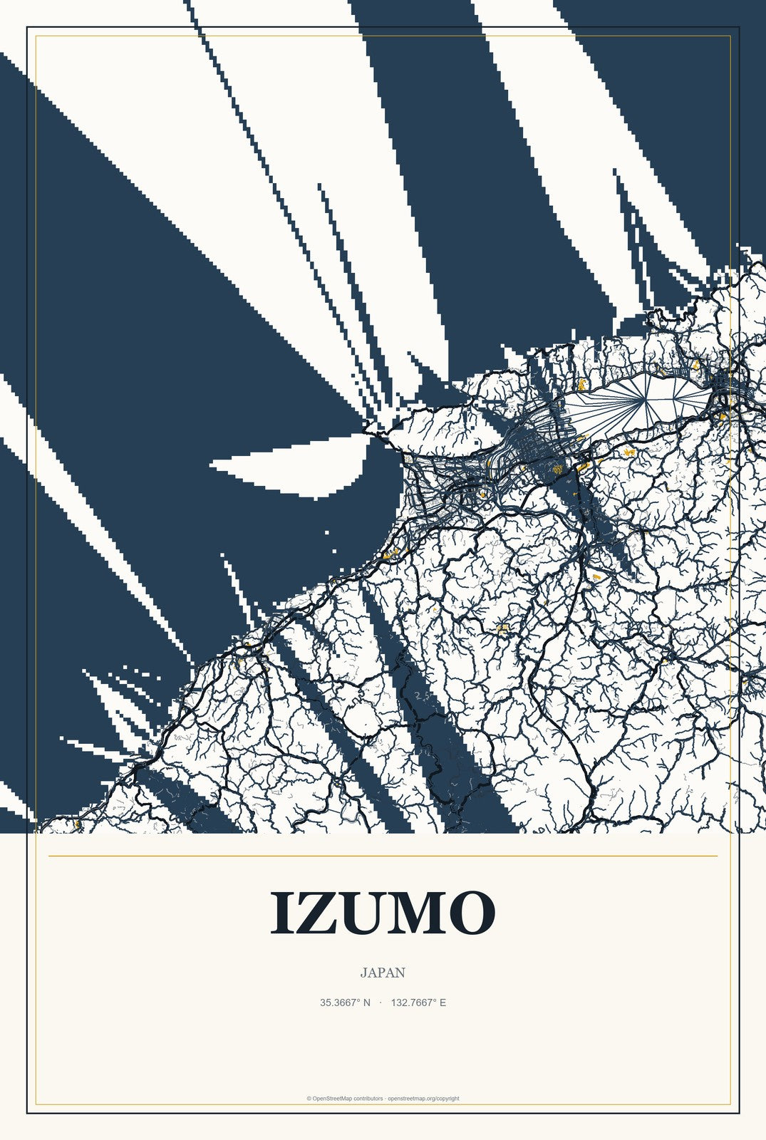 Izumo, Japan City Map Aluminum Sign in Citrine Modern style