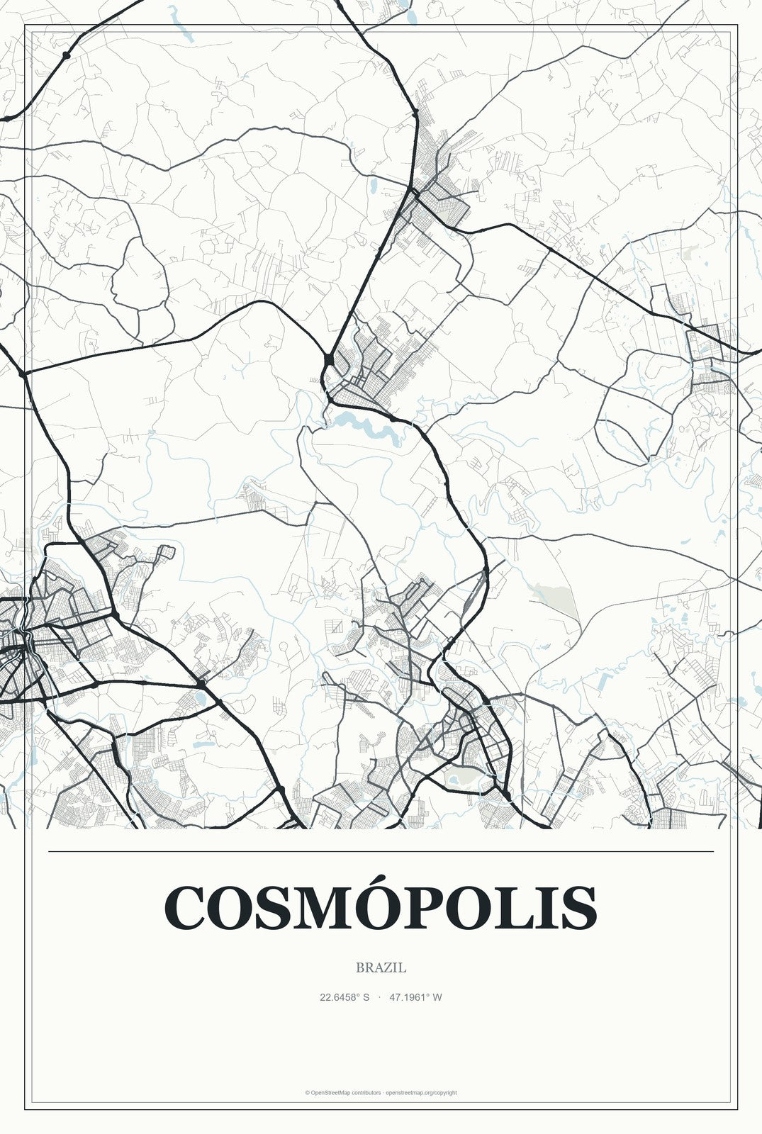 Cosmópolis, Brazil City Map Aluminum Sign in Gallery Air style