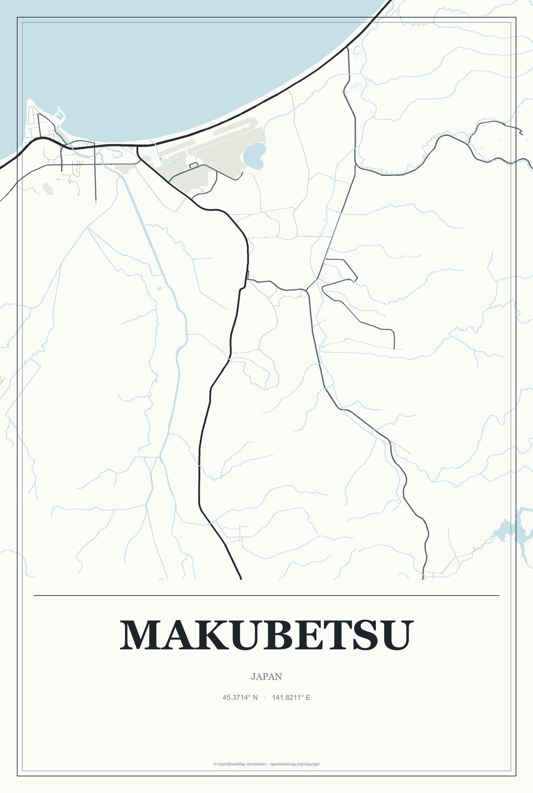 Makubetsu, Japan City Map Aluminum Sign in Gallery Air style