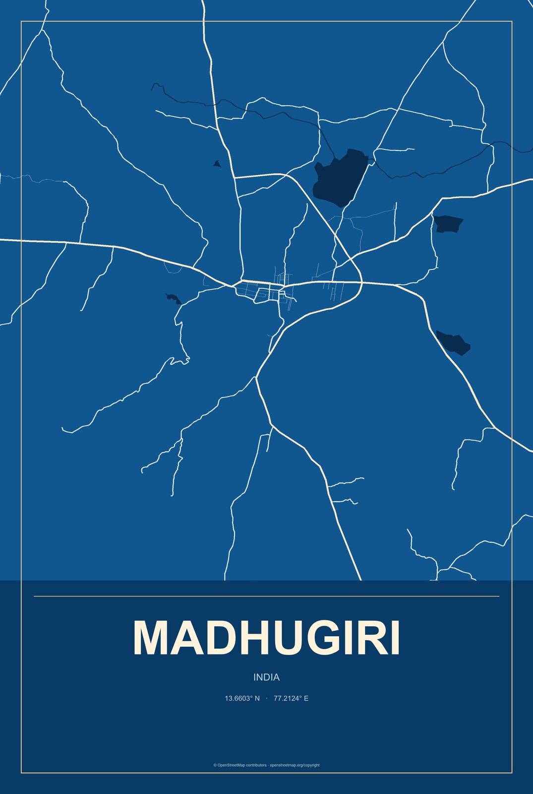 Madhugiri, India City Map Aluminum Sign in Harbor Cobalt style