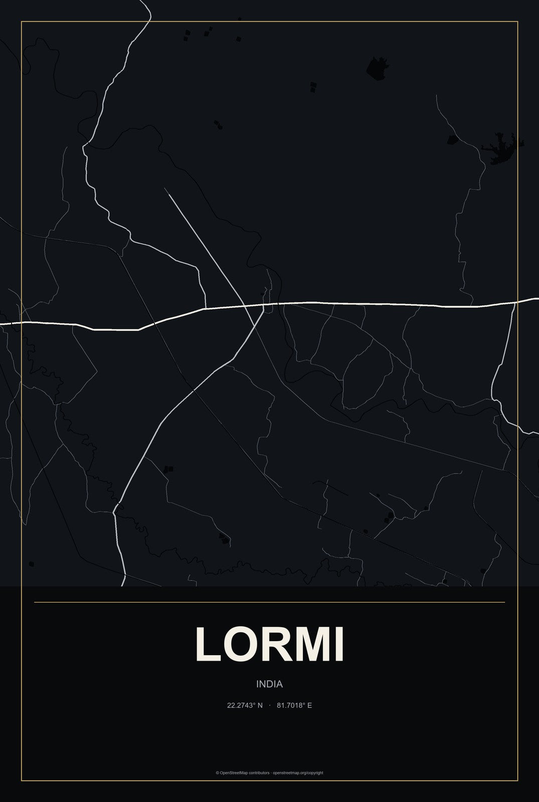 Lormi, India City Map Aluminum Sign in Metropolitan Noir style