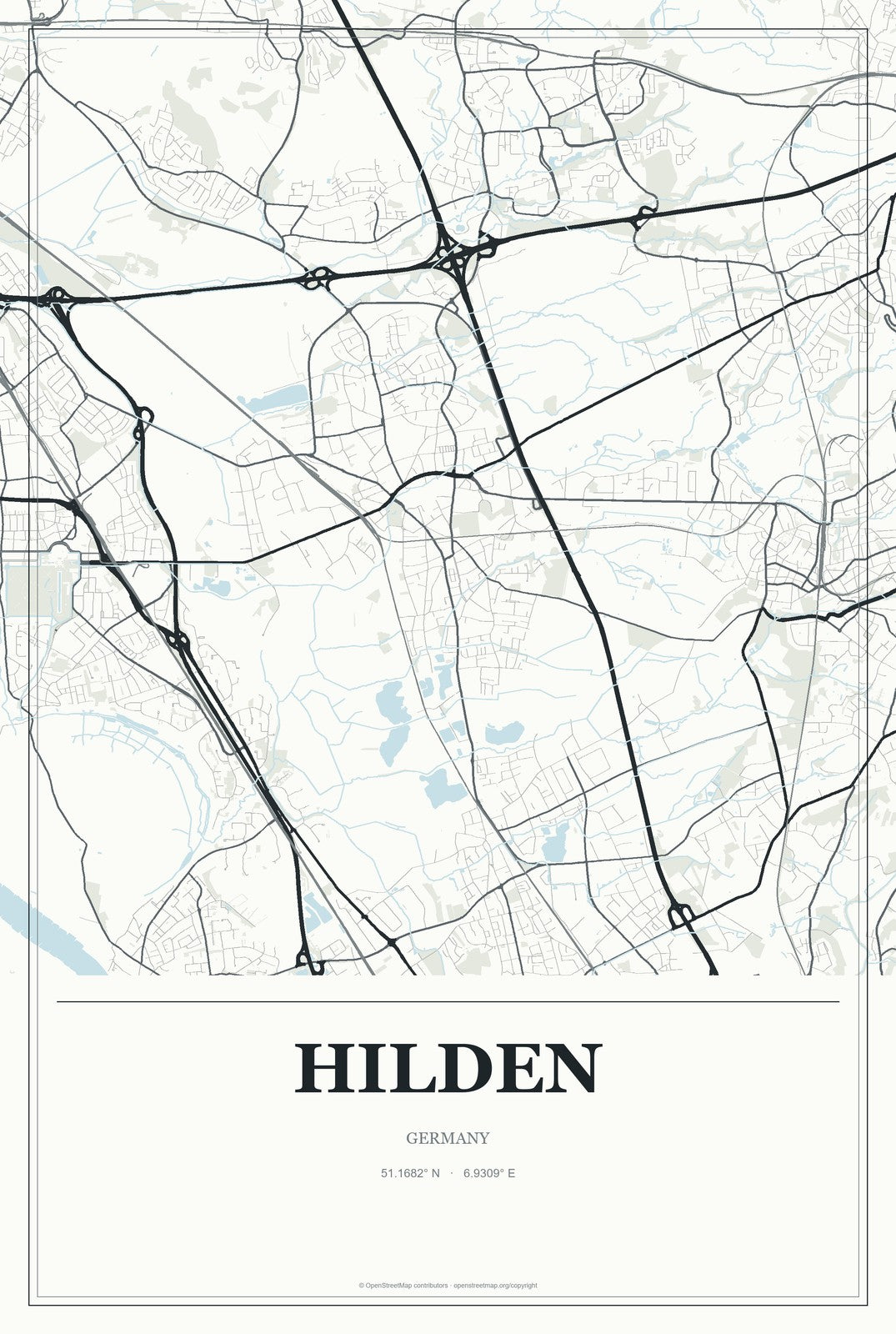 Hilden, Germany City Map Aluminum Sign in Gallery Air style