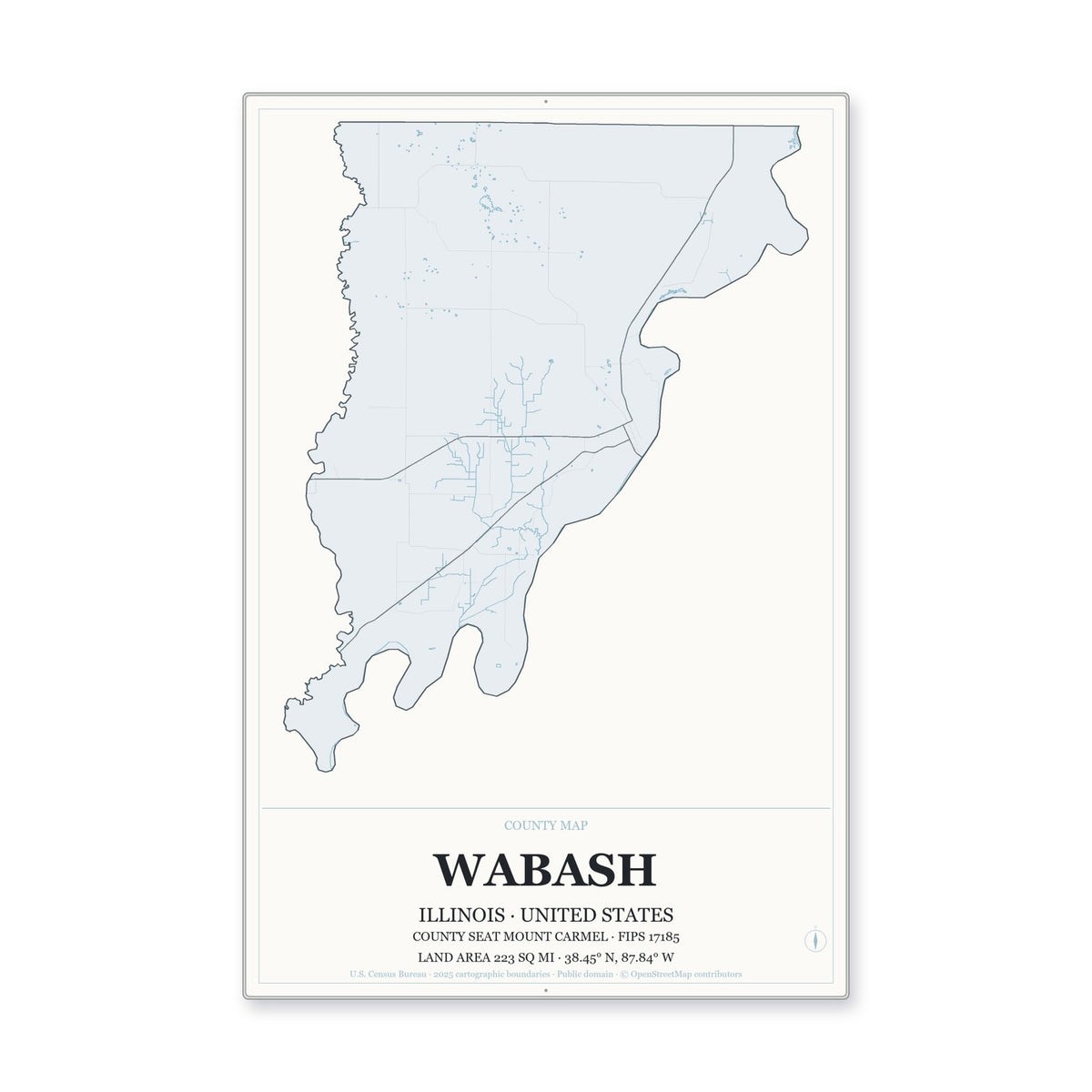 Wabash County, Illinois Map Aluminum Sign in Gallery Air style