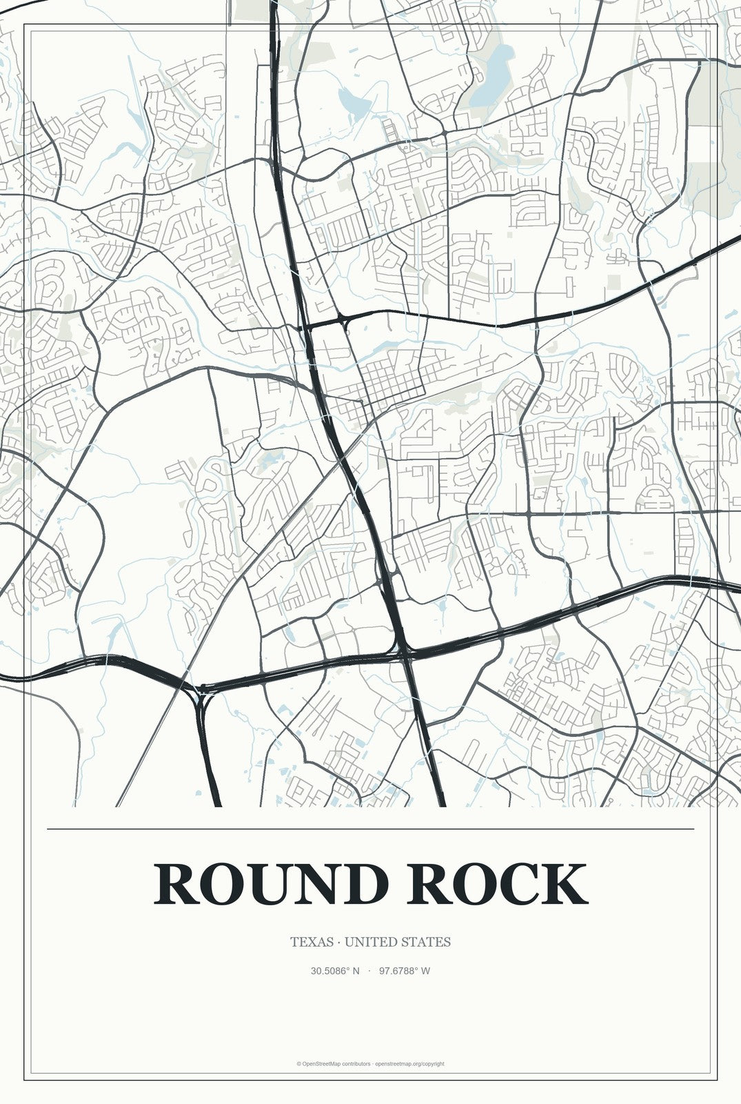 Round Rock, Texas City Map Aluminum Sign in Gallery Air style