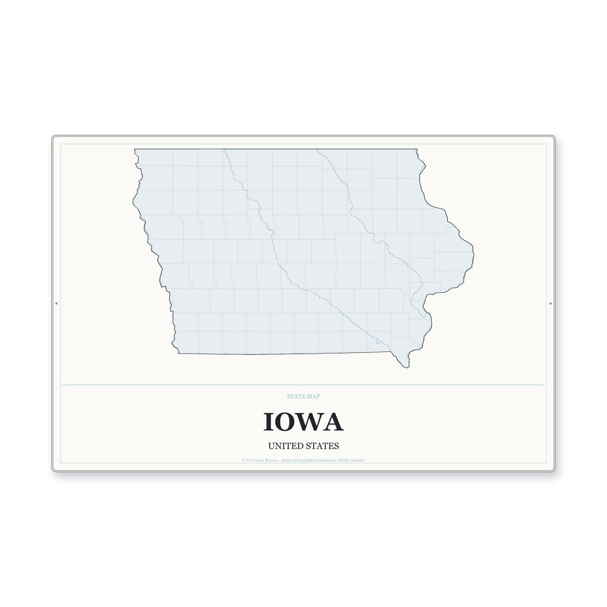 Iowa state map aluminum sign in Gallery Air style
