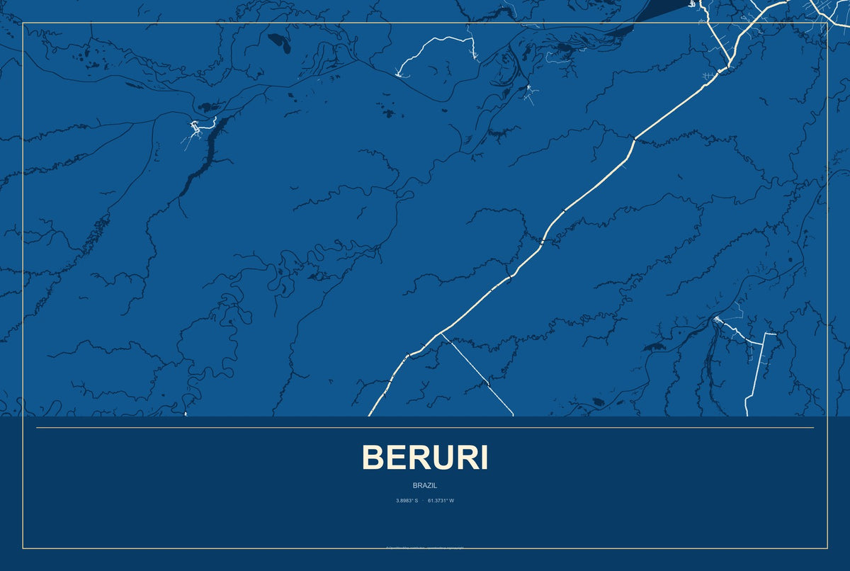 Beruri, Brazil City Map Aluminum Sign in Harbor Cobalt style